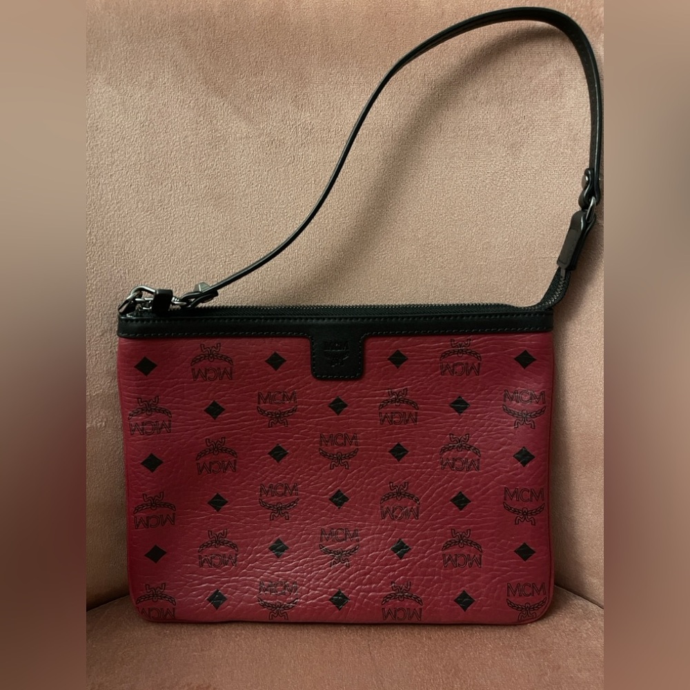 MCM Red and Black Clutch Wristlet